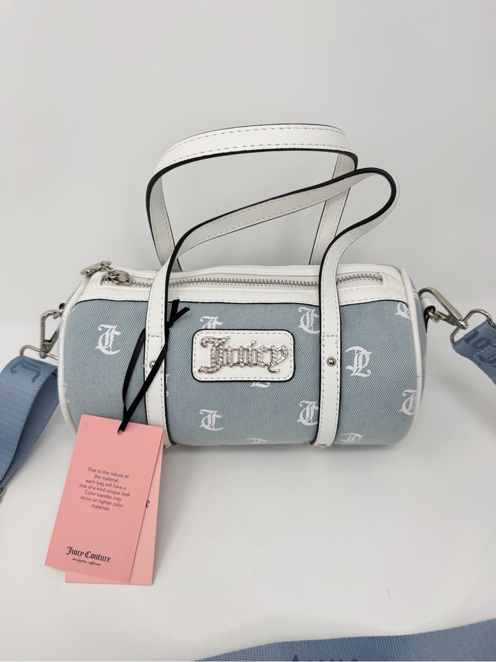 Juicy Couture Light Blue & White Barrel Shoulder Bag